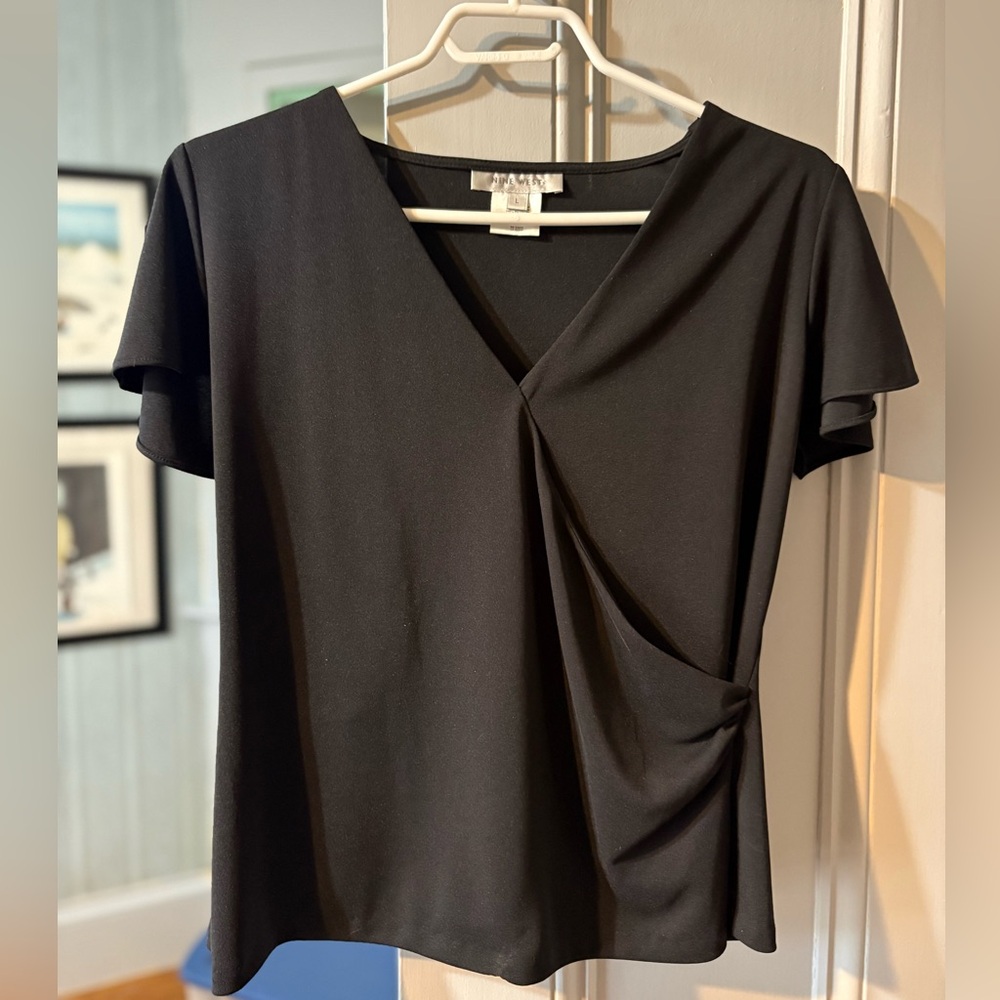 Nine West Black Front Wrap Blouse